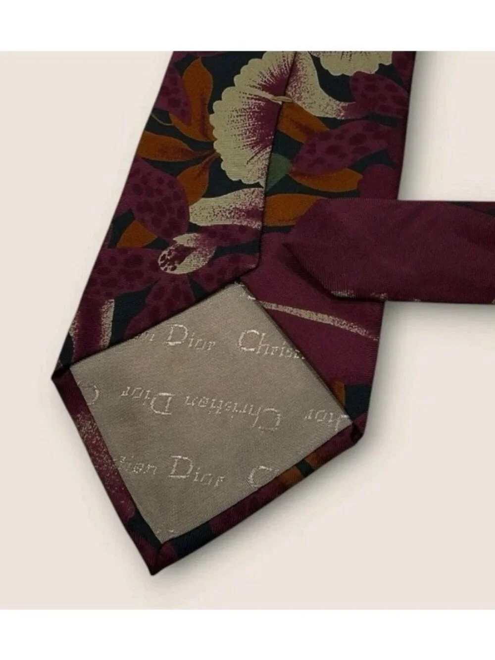 CHRISTIAN DIOR Silk Tie USA Purple Black Brown Floral W:3.6